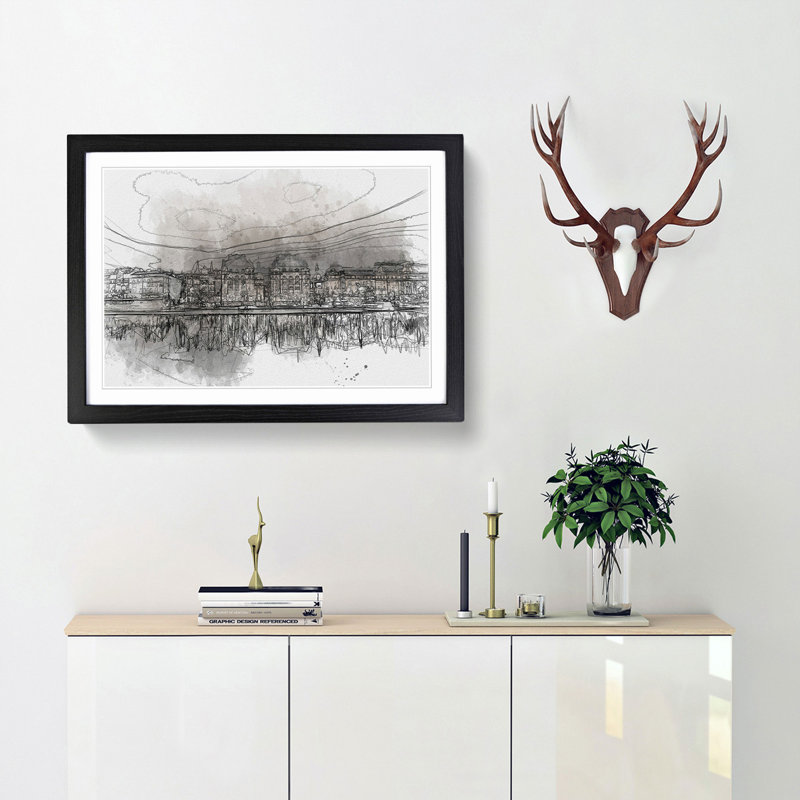 Reflection of Stockholm in Sweden in Abstract - Framed Print, 62cm H x 87cm W x 2cm D, Black Framed