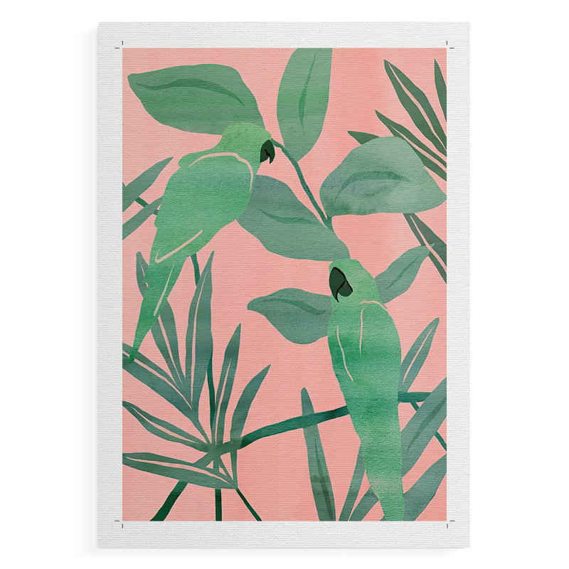 Oiseaux de paradis roses et verts I - Impression sur toile seulement - NON-CADRE