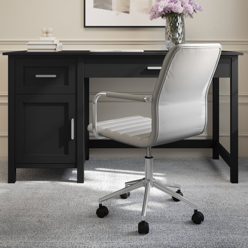 Fauteuil de bureau pivotant avec accoudoirs intégrés Martha Stewart Taytum, Gris, Nickel poli