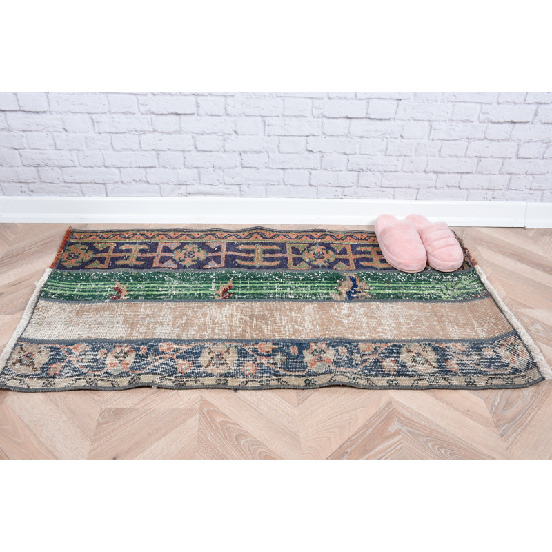 Handmade Vintage Turkish Area Rug With Bohemian Carpet in Blue Patterns and Unique Textile Look for Home Decor