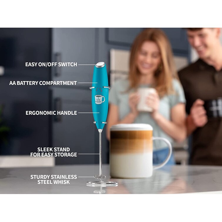 Zulay Kitchen Milk Frother OG with Stand - Teal I Love Coffee