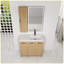 Ensemble de meuble-lavabo sur pied 36 po avec armoire à linge haute, rangement à 3 portes, lavabo simple en résine, finition chêne clair
