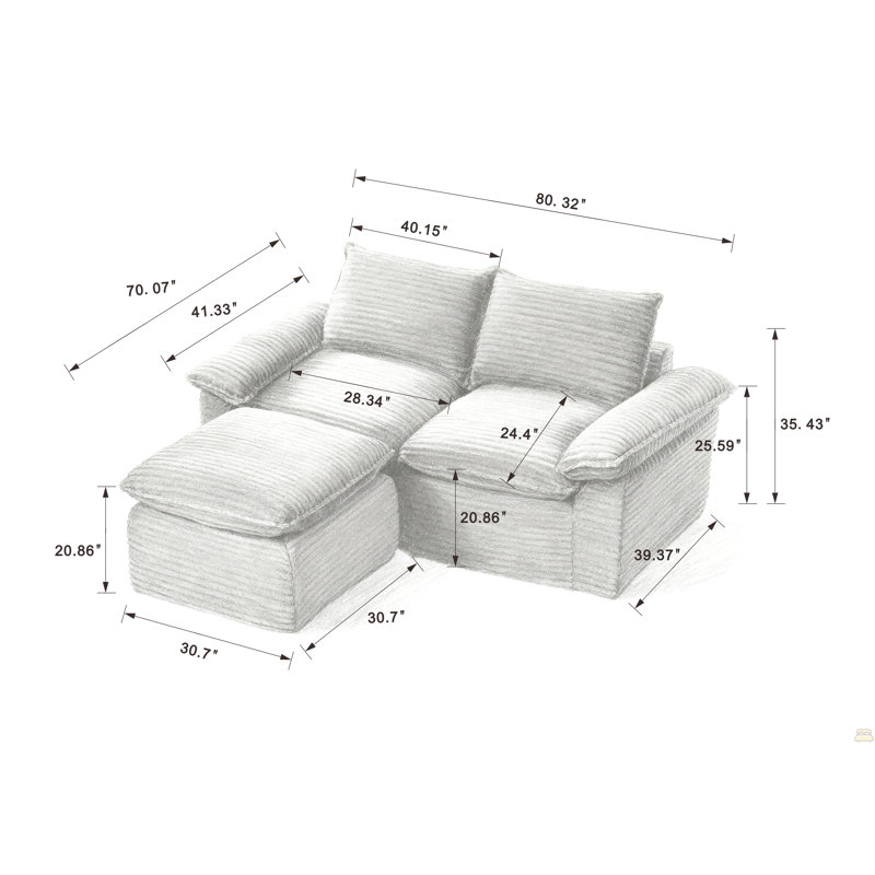 Boneless Corduroy Cloud Sofa, White Corduroy