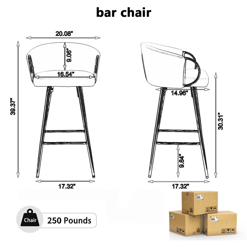 Tabouret de bar de luxe avec tabouret de bar et tabouret de bar 30 po, 4, Gray