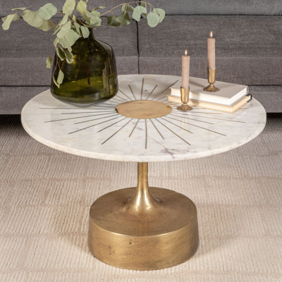 Vivian Luxe Aluminum and Marble CoffeeTable, Gold