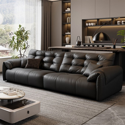 Black Genuine Leather Modular Sofa cushion couch