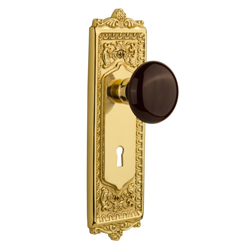 Poignée de porte intérieure avec rosette Egg and Dart, Laiton non laqué