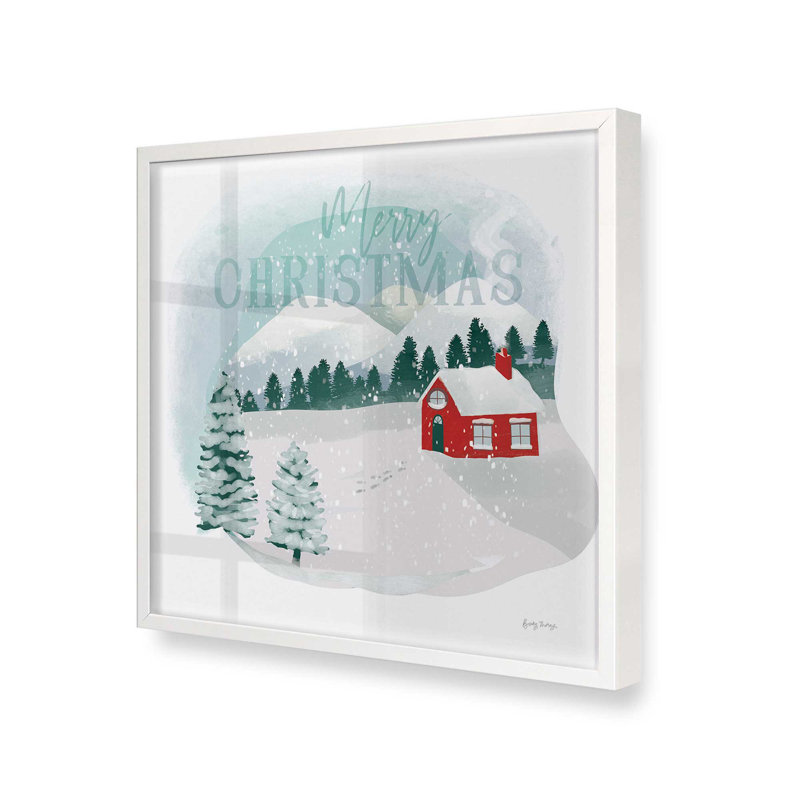 Imprimé chalet des Fêtes dans la neige, Cadre simple opaque blanc, bois massif, H 21,5 po x l 21,5 po