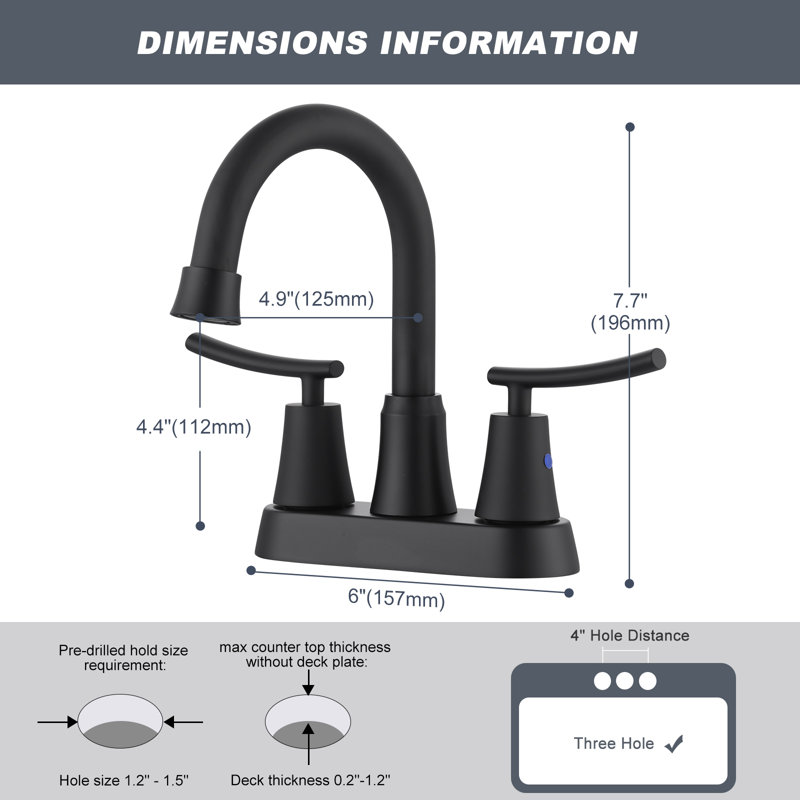 4 In. Centerset Double Handle Bathroom Faucet With Cupc Certified Supply Lines And Drain Kit Included, Matte Black