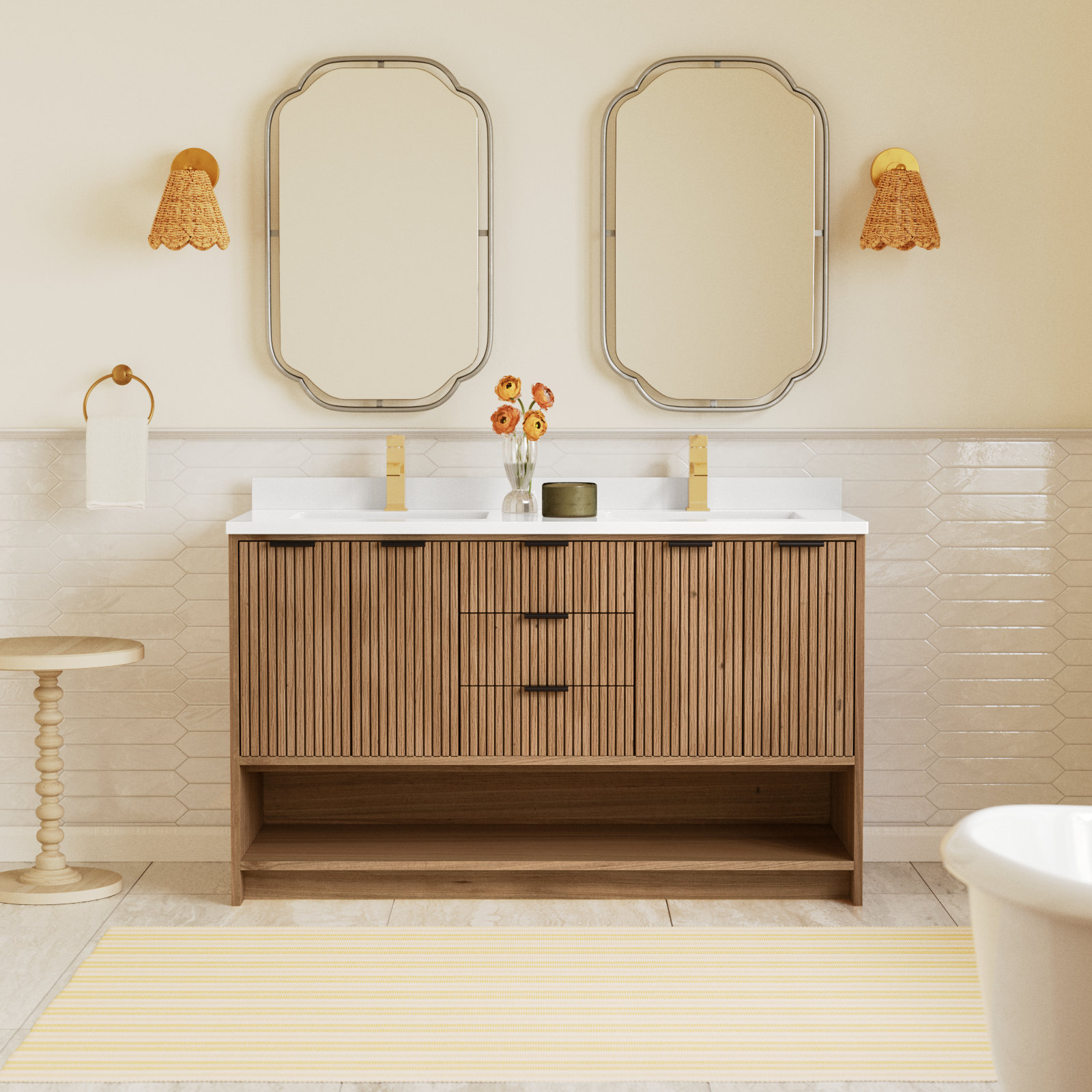 Anelie 55'' Double Bathroom Vanity, Weathered Fir