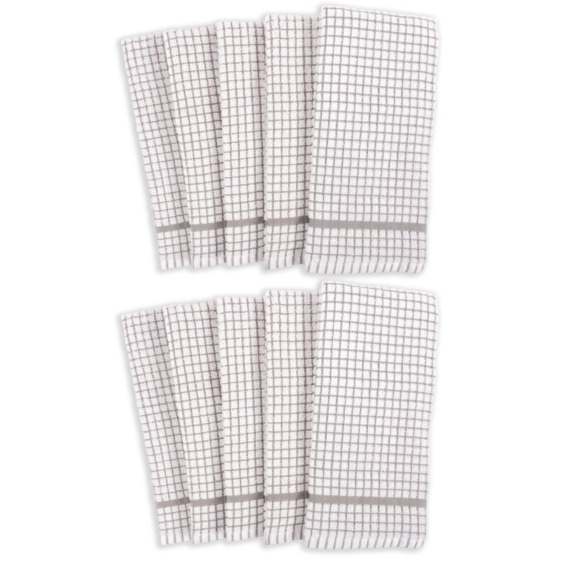 Grid Terry Cotton Plaid Kitchen Towel Linen Set, Gray