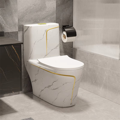 WATERMONY 1.6 GPF Elongated 16.1 Comfort Height Chair Height Floor Mounted One-Piece Toilet with Seat Included