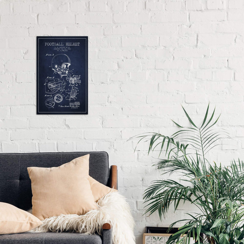Football Helmet Navy Blue Patent Blueprint by Aged Pixel - Wrapped Canvas Print, 66.04 cm H x 45.72 cm W x 3.175 cm D