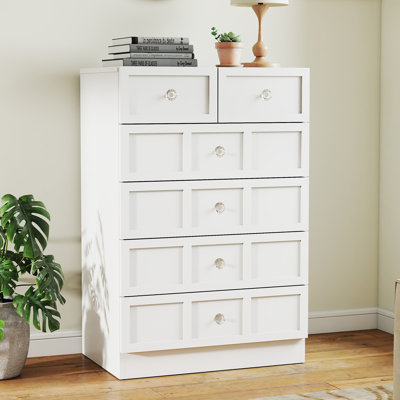 Bedroom Dressers With 6 Drawers: 24" Wood Dressers For Bedroom, Modern Fluted Chest Of Drawers, Deep Storage Cabinet, Living Room Standing Cabinet by Ebern Designs