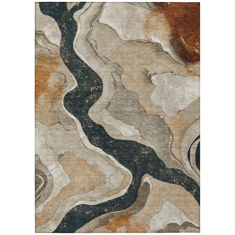 Machine Washable Indoor/Outdoor Husby ACN2219 Abstract Rug, Rectangle 2'6" x 3'10"