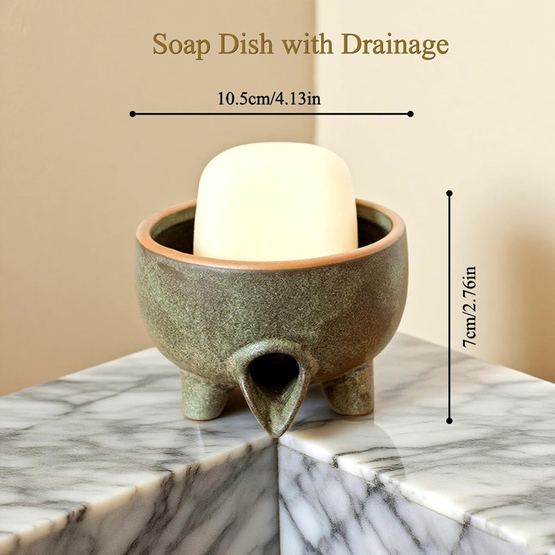 Porte-savon en céramique auto-drainant, vert avocat
