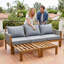 Lit de jour convertible d'extérieur en bois d'acacia - Canapé de patio imperméable avec accoudoirs tissés à la corde-1647172423