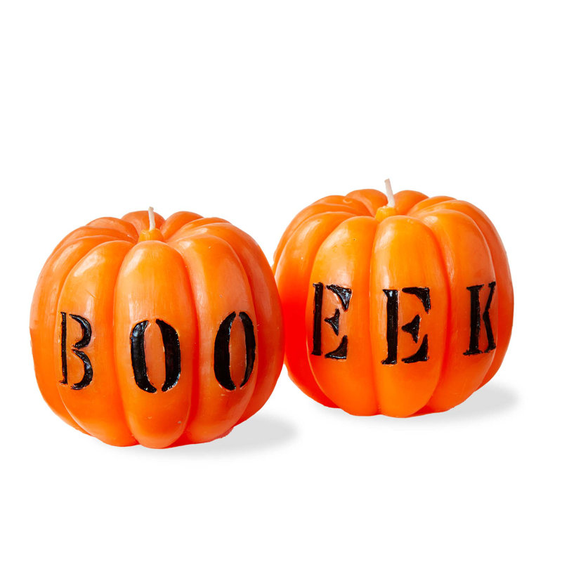  Boo Eek Pumpkin Candle S/2
