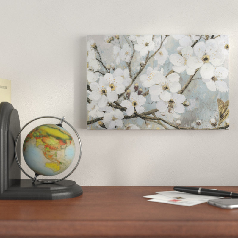 "cerises fleurs i" , reproduction d’art sur toile tendue, H 8 po x l 12 po x P 0,75 po
