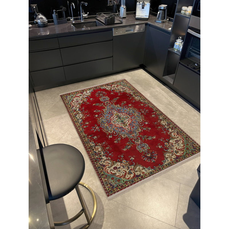 Tapis rouge en polypropylène à imprimé numérique Vontae, Tapis de couloir 2 pi 8 po x 7 pi 11 po