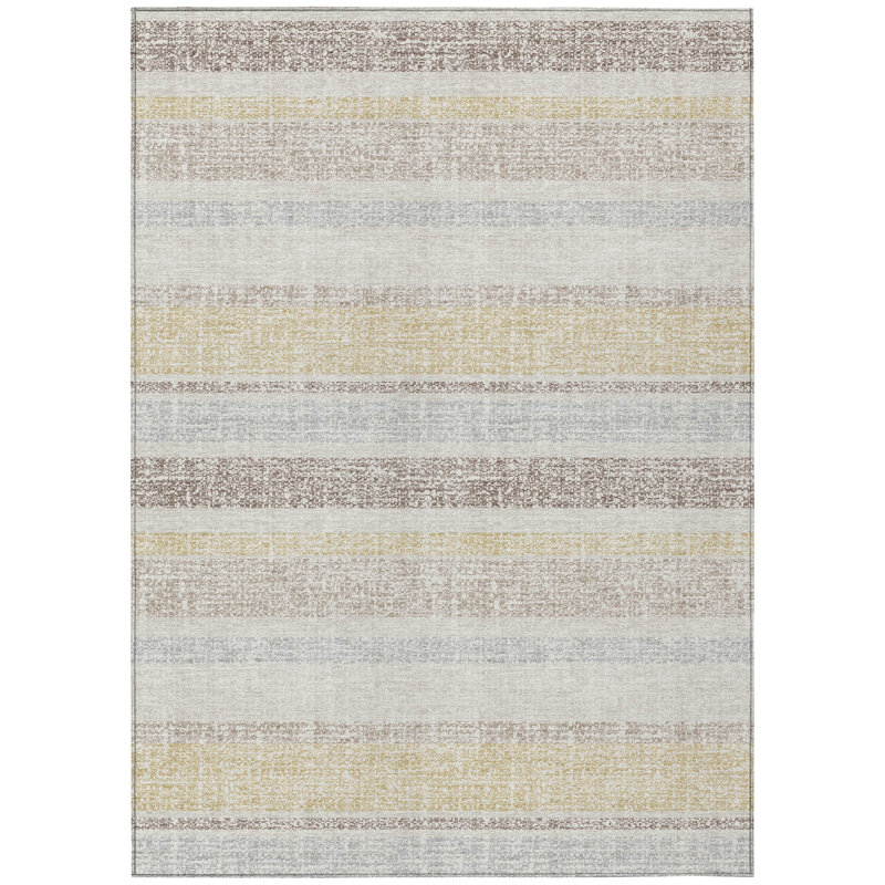 Machine Washable Indoor/Outdoor Xhevrie Ivory Rug, Rectangle 8' x 10'
