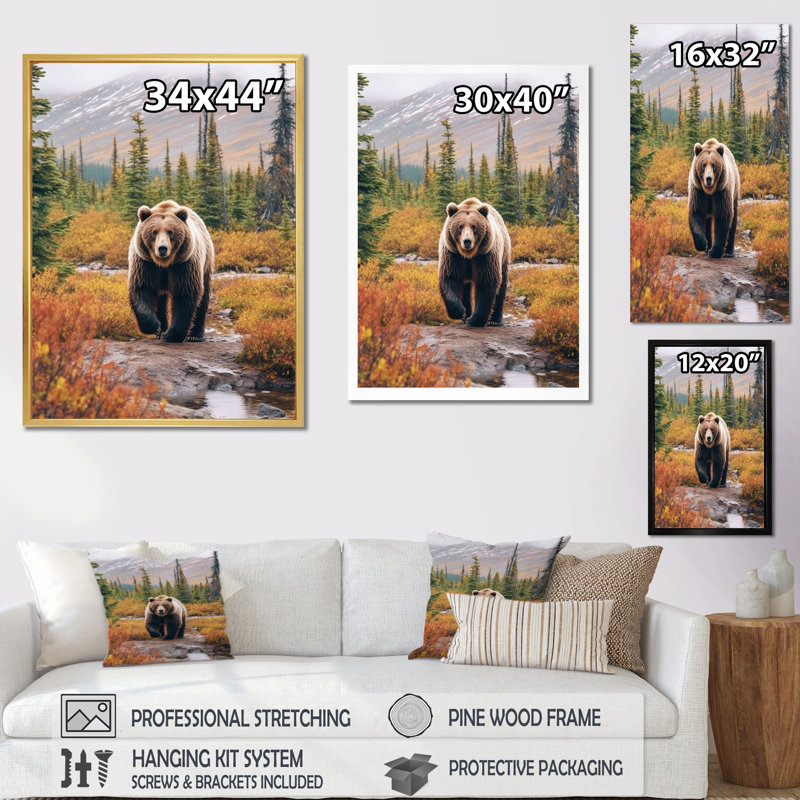 Grizzly Bear In Alaska Scenery II, Wrapped Canvas, 32" H x 16" W x 1" D