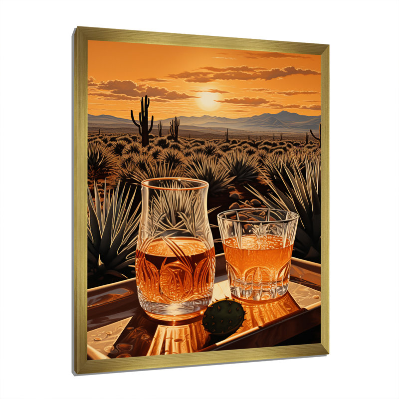 Orange orange, art mexicain, tequila, lever de soleil - reproduction d'art sur toile encadrée, H 32 po x l 24 po x P 1 po