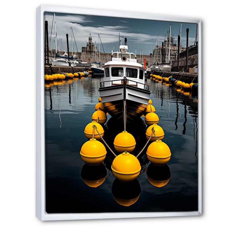 Port Wharf Reflections I - impression, H 20 po x l 12 po x P 1 po, Cadre flottant blanc