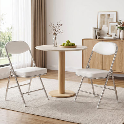 Padded Folding Chairs Set of 2, PU Faux Leather Upholstered Fold‑Up Chairs with Foam Cushion, Chrome Metal Frame for Home, Party, Event & Guest Use