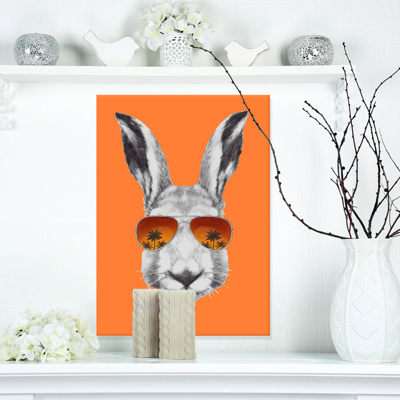 Funny Rabbit with Sunglasses Wrapped Canvas Art Print