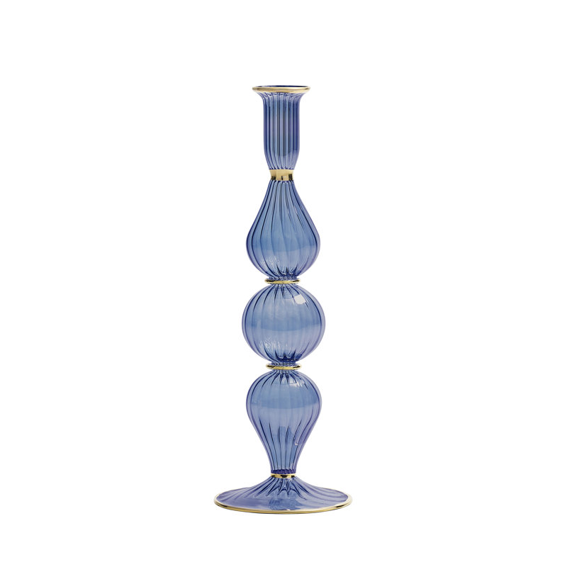 F2023 11'' H Glass Tabletop Candlestick, Blue