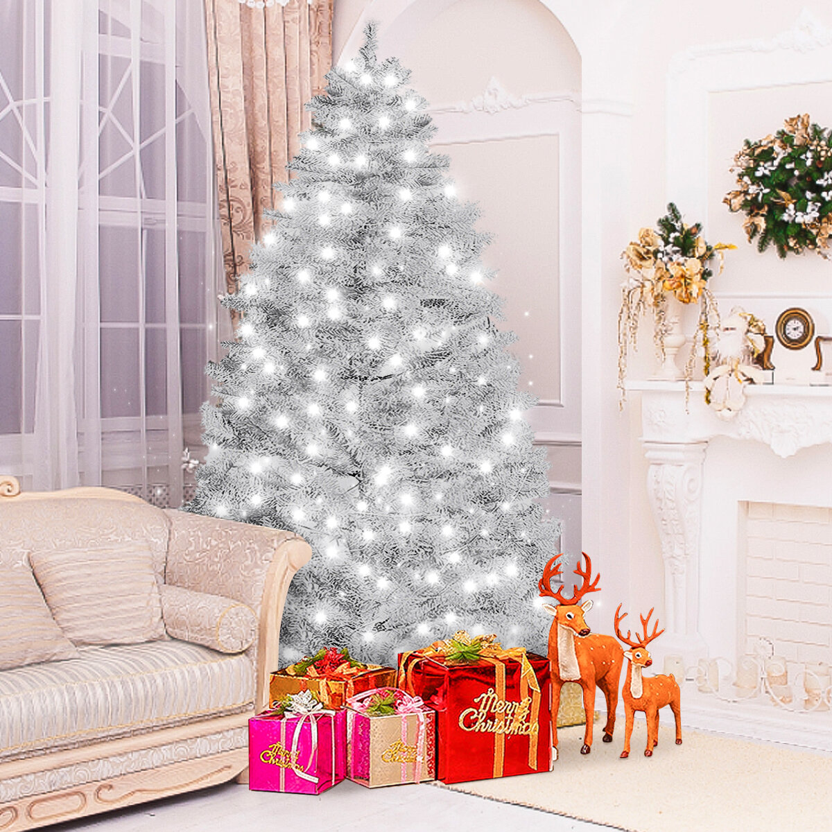 The Holiday Aisle® 7.5' H White Pine Flocked/Frosted Christmas Tree ...