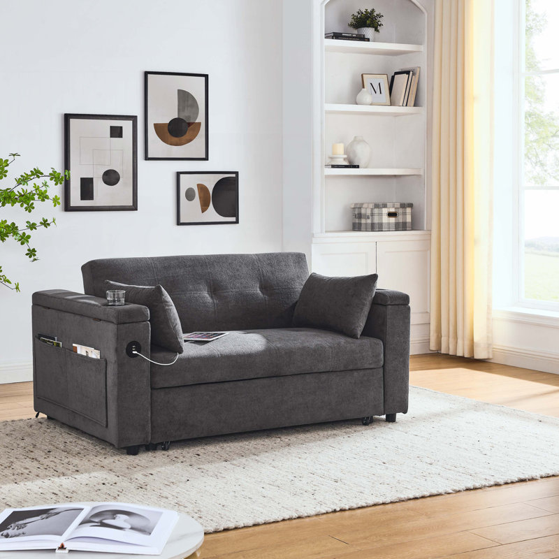 Wodella 54'' Modern Sectional Sofa couch, Pull-Out Sleeper Sofa Bed with Storage and Side Pockets, Adjustable Backrest and Lumbar Pillow,sofa,couch