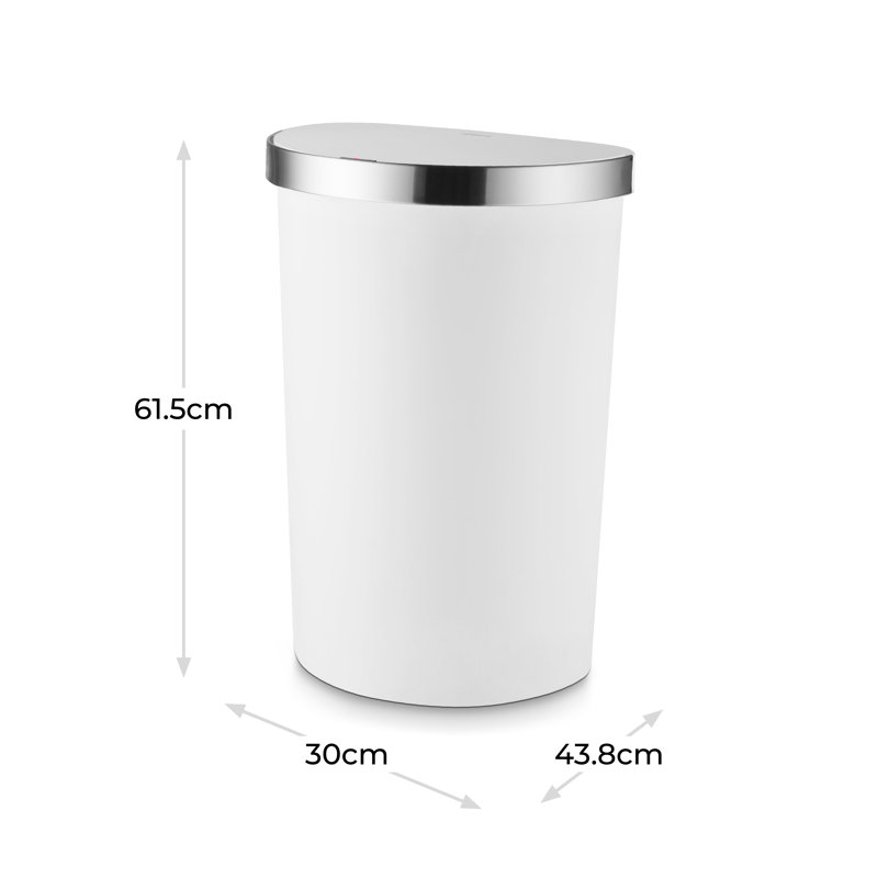 Tower Curved Sensor Bin with Bin Liner Retainer Ring, Durable PP Body, Battery Operated, 50L, White