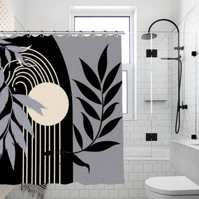 Rideaux de douche noir et blanc à arche de plante, 71 x 71