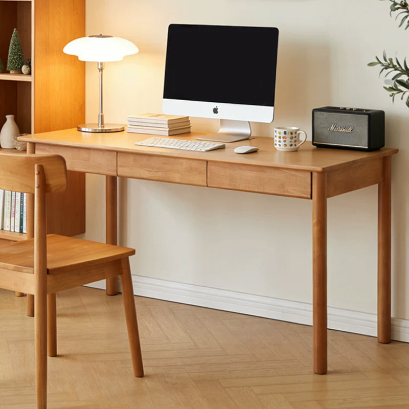 Bureau rectangulaire à 3 tiroirs en bois d'hévéa