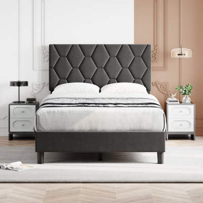 Upholstered Platform Bed Frame with Adjustable Headboard, Heavy-Duty Wood Slat Support, No Box Spring Needed