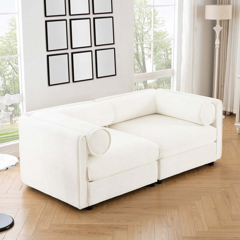 Canapé en chenille 4 places, H 27,9 po x l 75,5 po x P 37,4 po, 2, Blanc