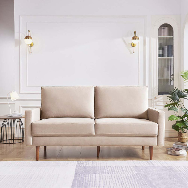 Ellmer Velvet Loveseat, Beige Velvet, 36.4" H x 57.1" W x 31.5" D