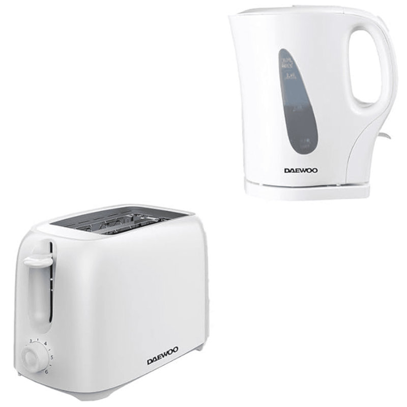Essentials White Plastic Kettle & 2-Slice Toaster Set, White