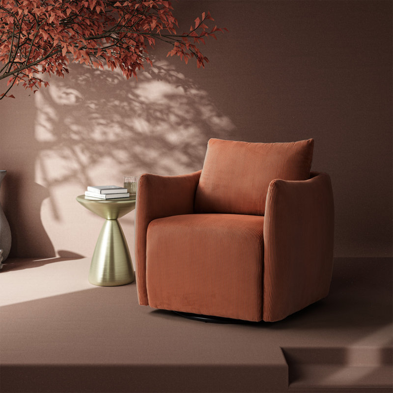 Jerry 73.66Cm Wide Swiel Barrel Chair, Rust