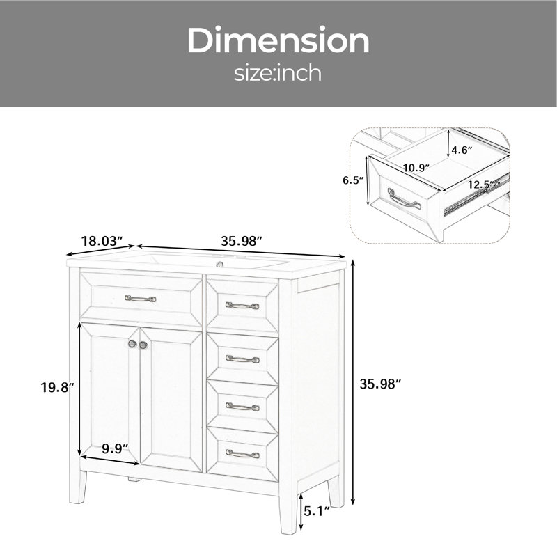 Base de meuble-lavabo simple 35,5 po seulement, Blanc