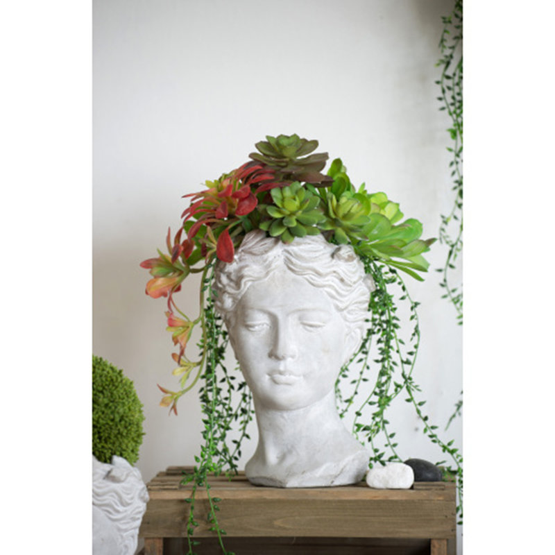 Greek Style Cement Head Planter For Indoor And Outdoor Home Garden Decor | Gift Idea, 10.6" H x 7.3" W x 6.9" D