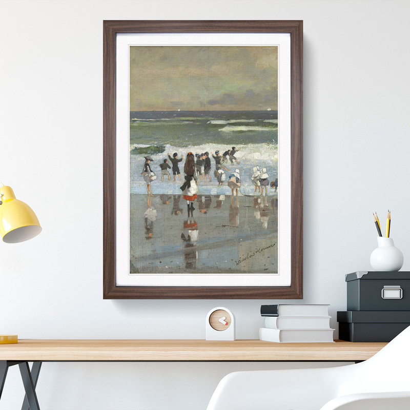 Beach Scene by Winslow Homer - Picture Frame Painting, 65cm H x 48cm W x 2cm D, Walnut Framed