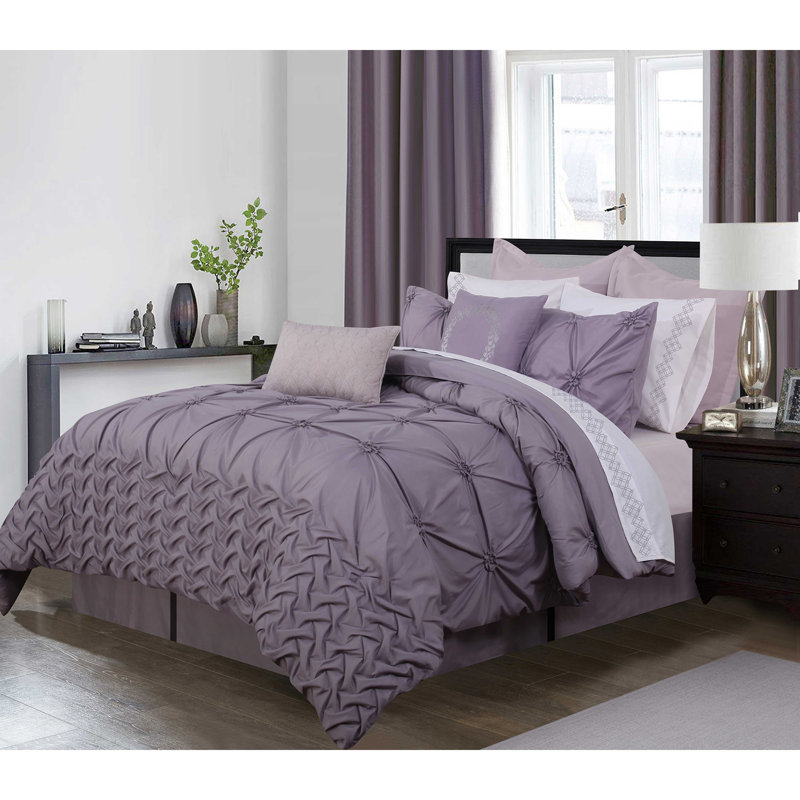 Bedding, Queen Comforter + 5 Additional Pieces, Plum