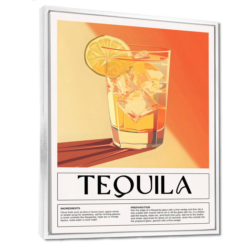 Téquila mexicaine sur les rochers - impression d'art mural cocktails, Cadre flottant blanc, H 32 po x l 24 po