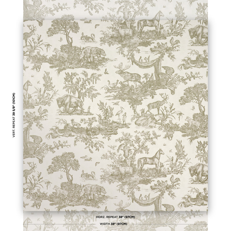 Western Toile Paper Wallpaper Roll, Stone