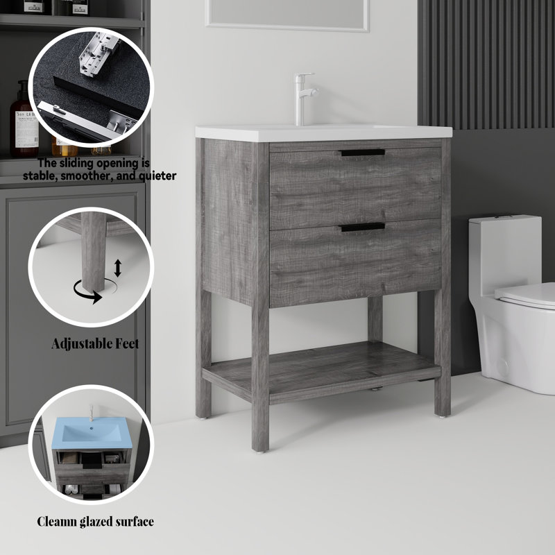 Meuble-lavabo autoportant avec lavabo, Gris, 24"