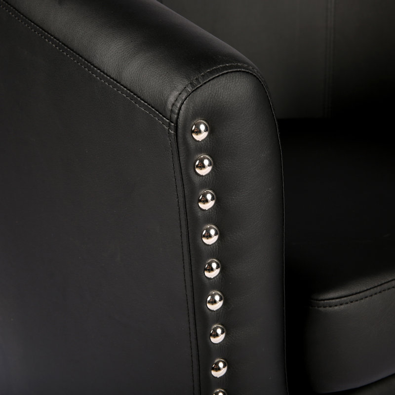 Faux Leather Barrel Chair, Black