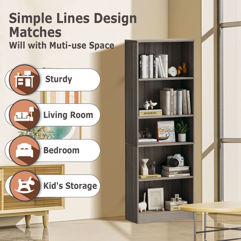 Jalacia Bookcase, Platinum Gray, (5 Shelves) 67" H x 24" W x 9" D